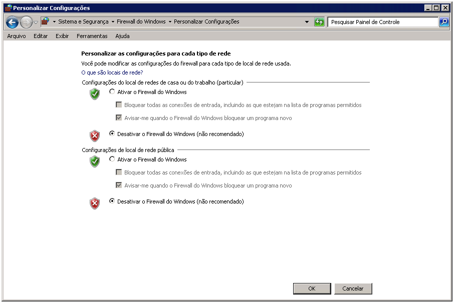 Ativar Desativar Firewall