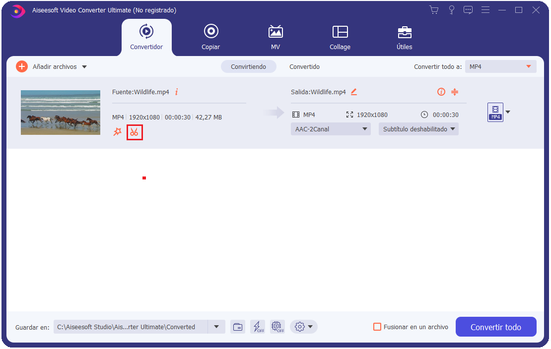 como cortar videos en aiseesoft video converter ultimate